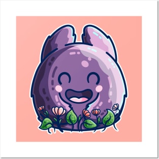 Cute Friendly Monster and Flowers Posters and Art